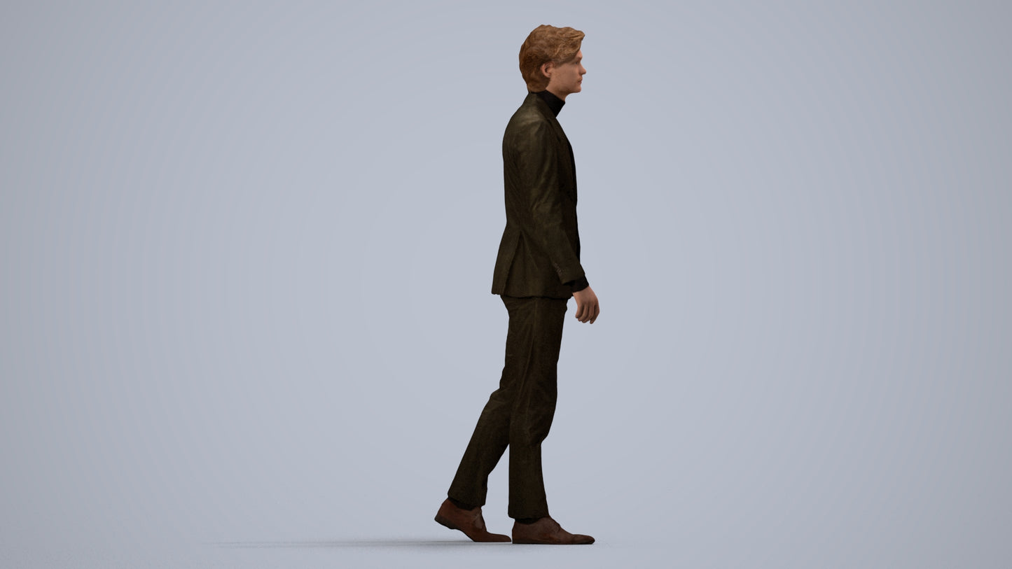 3D people model man business, scanned human for 3ds Max rendering, side view render