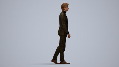 3D people model man business, scanned human for 3ds Max rendering, side view render