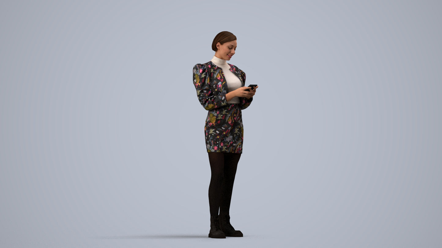photogrammetry 3D woman casual standing, realistic human model archviz FBX, side view render