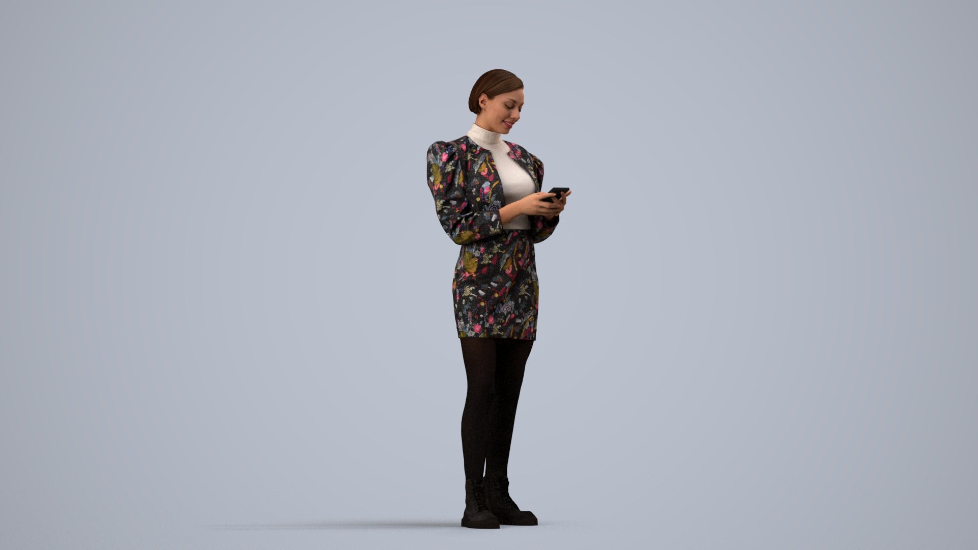 photogrammetry 3D woman casual standing, realistic human model archviz FBX, side view render