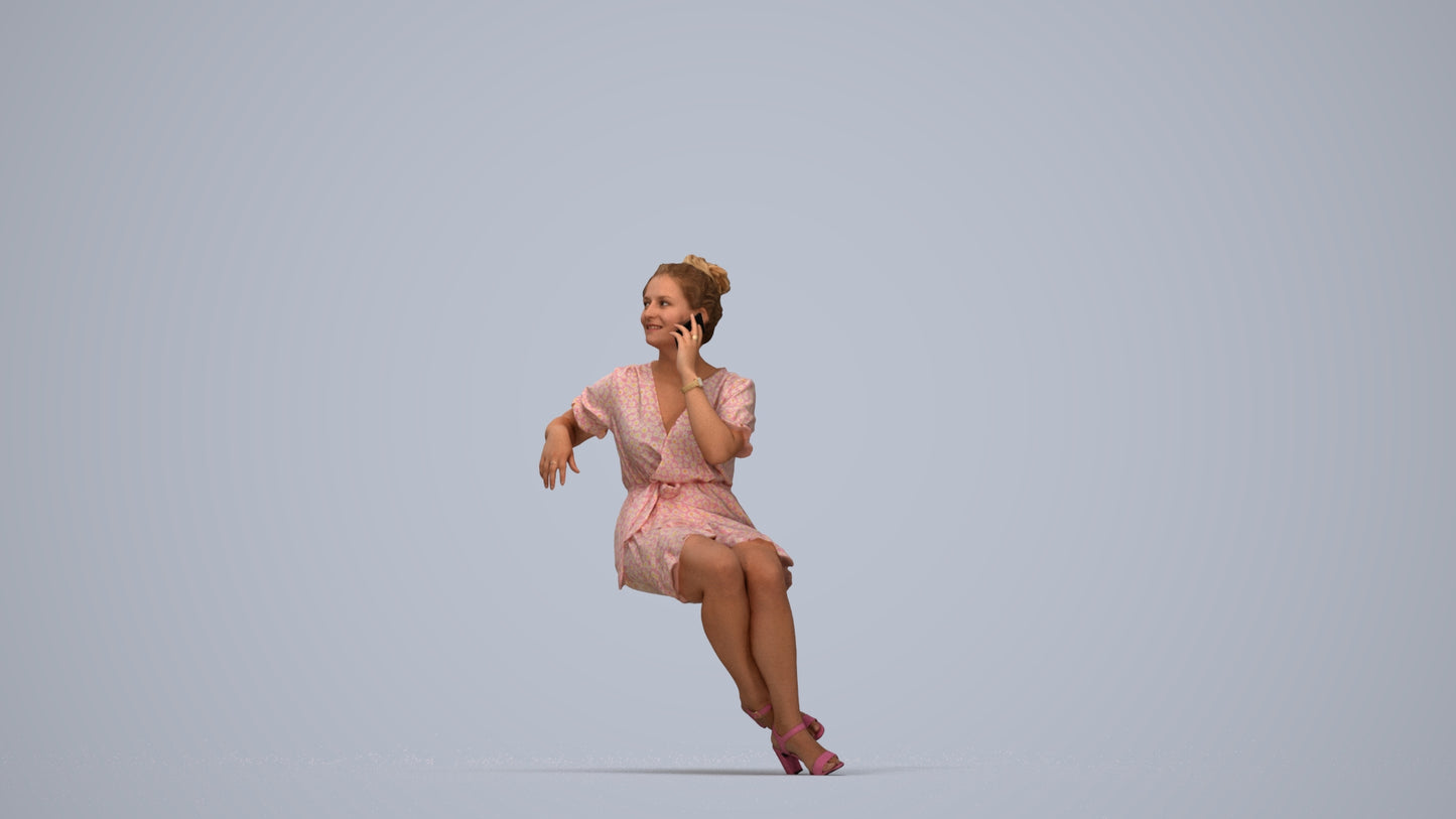 scanned 3D woman casual sitting, photogrammetry people for Enscape and V-Ray, top-down view render