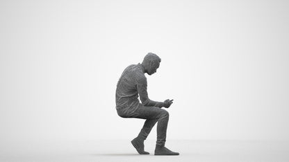 3D people model man casual sitting, scanned human for 3ds Max rendering, wireframe side view