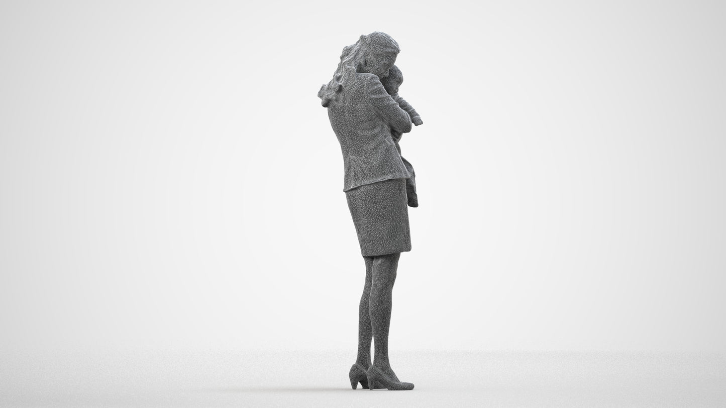 3D scanned girl kids business, photorealistic archviz people for Enscape and SketchUp, wireframe front view