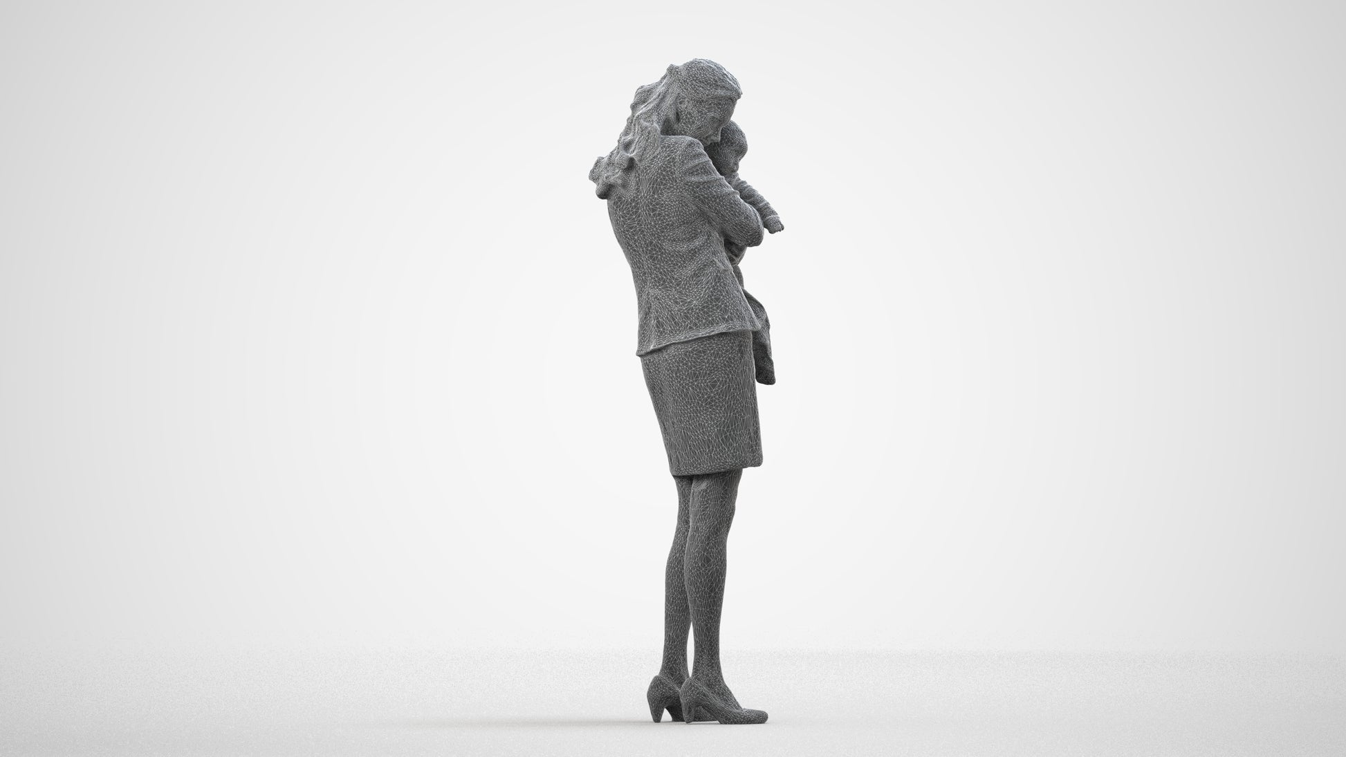 3D scanned girl kids business, photorealistic archviz people for Enscape and SketchUp, wireframe front view