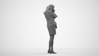 3D scanned girl kids business, photorealistic archviz people for Enscape and SketchUp, wireframe front view