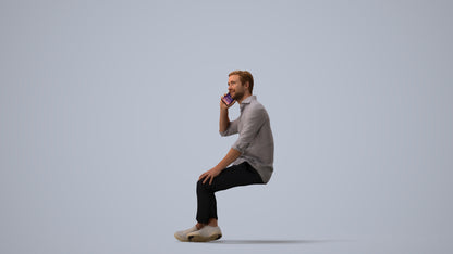 realistic 3D people man casual sitting, render-ready for V-Ray and Corona, FBX OBJ, three-quarter view render