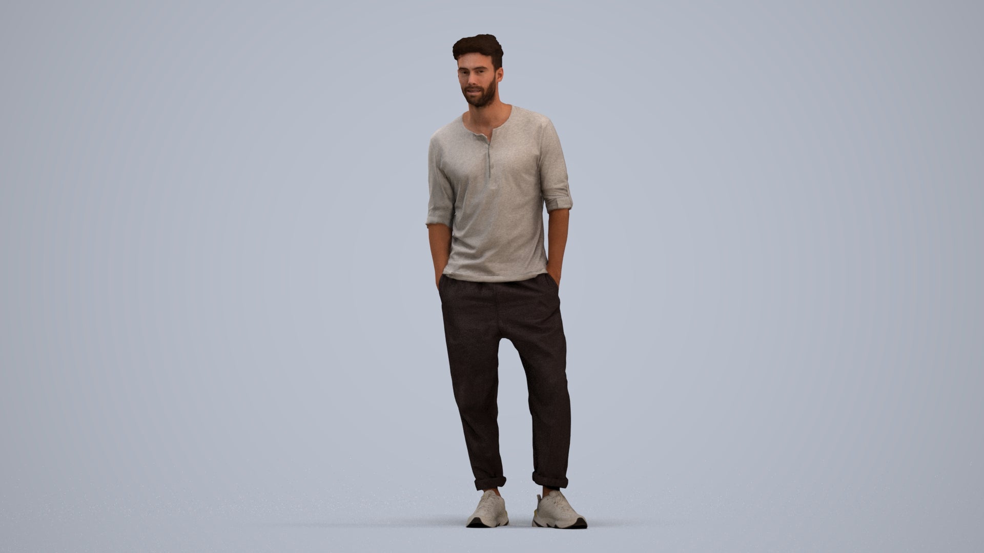 realistic 3D people man casual standing, render-ready for V-Ray and Corona, FBX OBJ, standing pose render