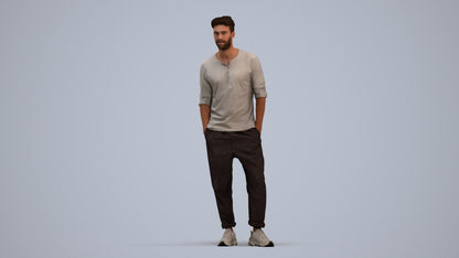 realistic 3D people man casual standing, render-ready for V-Ray and Corona, FBX OBJ, standing pose render