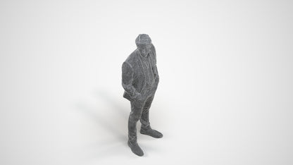 3D human model man business, photogrammetry scanned person for archviz, wireframe three-quarter view