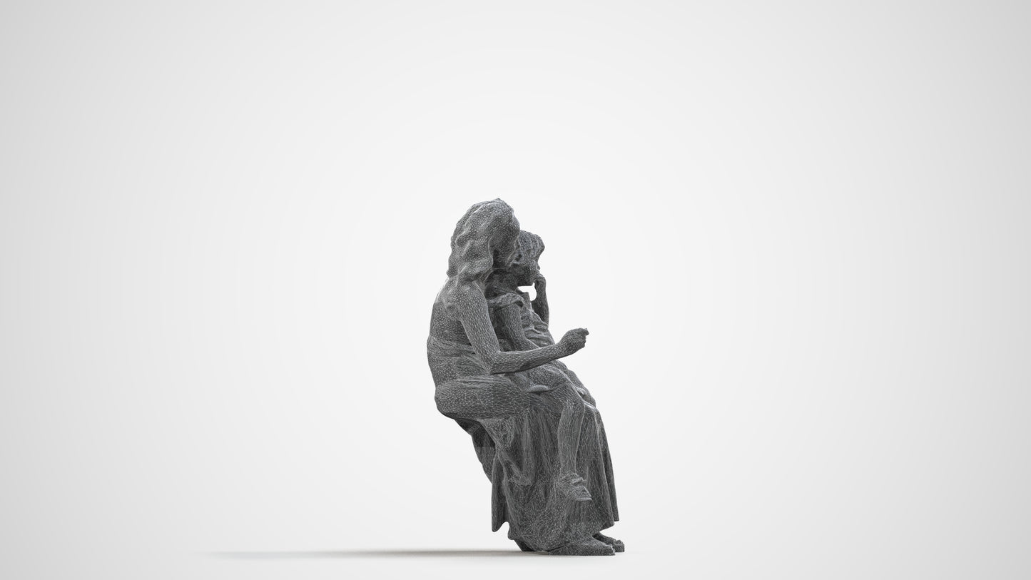 3D human model girl casual kids, photogrammetry scanned person for archviz, wireframe side view