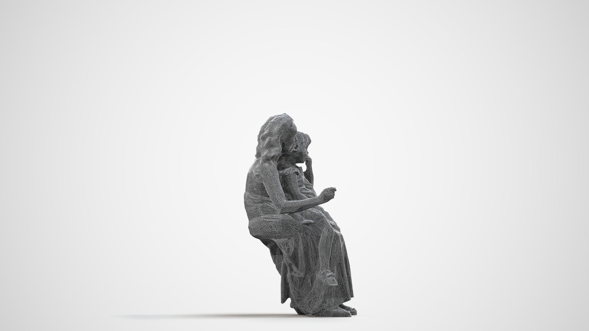 3D human model girl casual kids, photogrammetry scanned person for archviz, wireframe side view