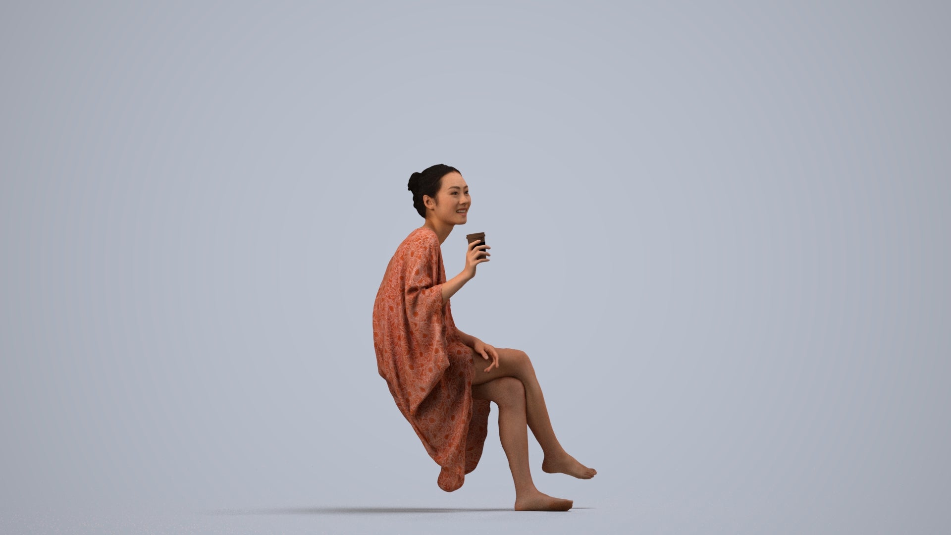 realistic 3D people woman casual pool, render-ready for V-Ray and Corona, FBX OBJ, side view render