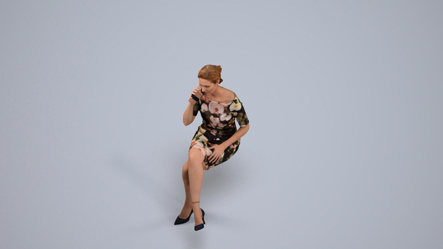 realistic 3D people woman casual sitting, render-ready for V-Ray and Corona, FBX OBJ, back view render
