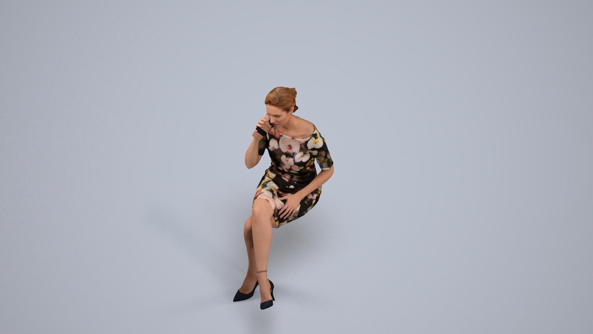 realistic 3D people woman casual sitting, render-ready for V-Ray and Corona, FBX OBJ, back view render