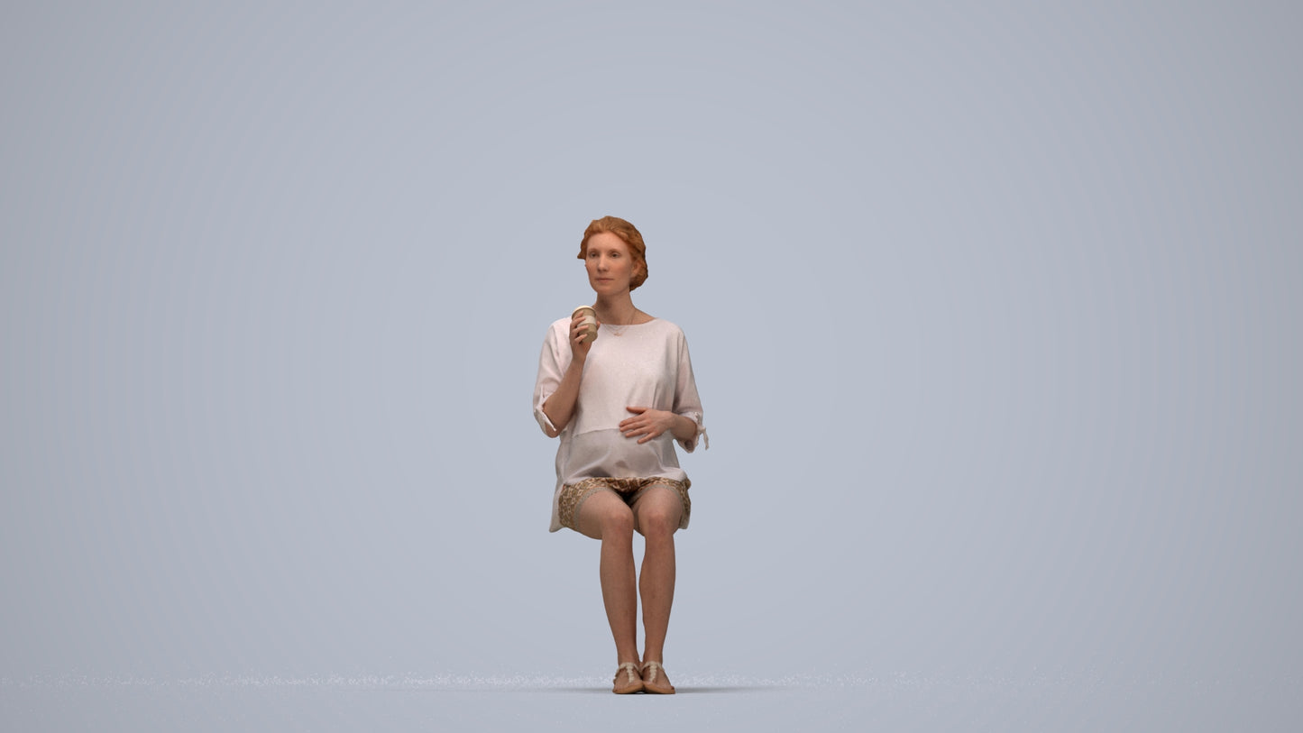 realistic 3D people woman casual sitting, render-ready for V-Ray and Corona, FBX OBJ, top-down view render