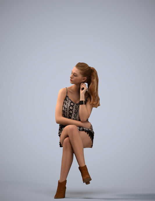 realistic 3D people girl casual sitting, render-ready for V-Ray and Corona, FBX OBJ