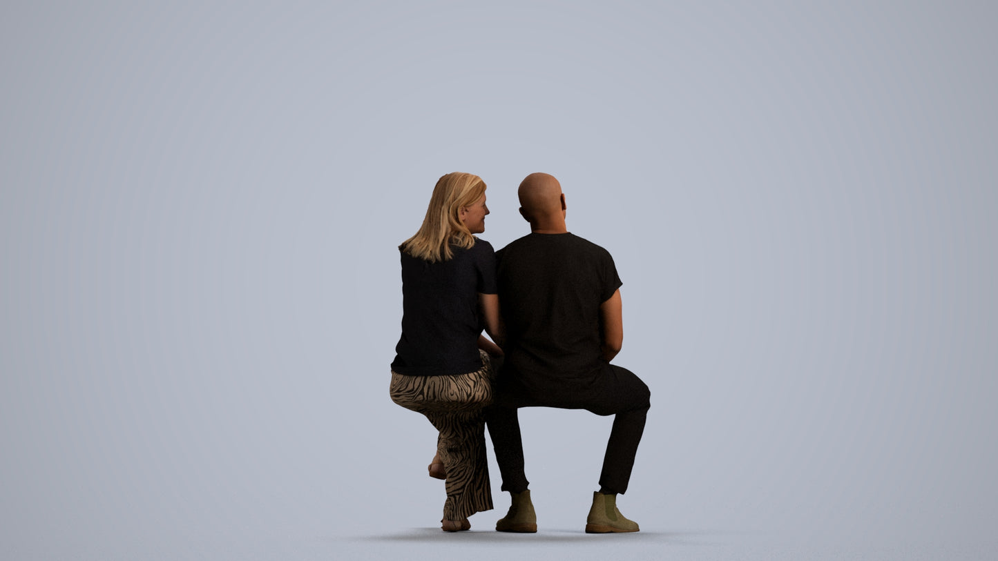 realistic 3D woman casual couple, scanned archviz people for Blender and 3ds Max, front view render