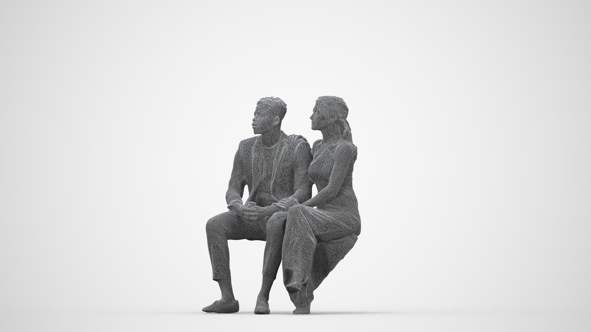 3D people model woman formal couple, scanned human for 3ds Max rendering, wireframe back view