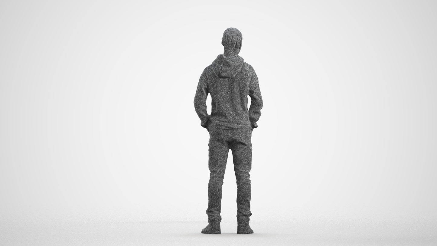 3D people model boy casual kids, scanned human for 3ds Max rendering, wireframe front view