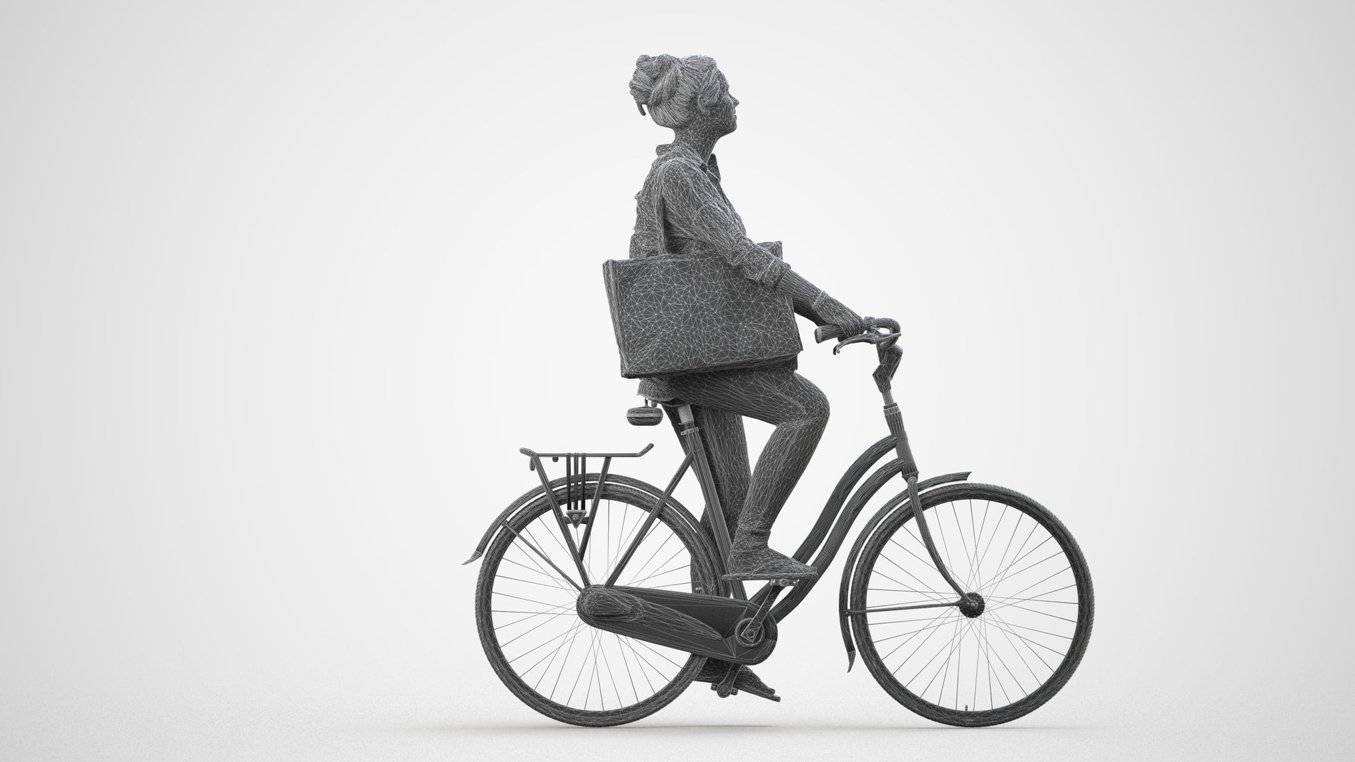 realistic 3D people woman casual cycling, render-ready for V-Ray and Corona, FBX OBJ, wireframe side view