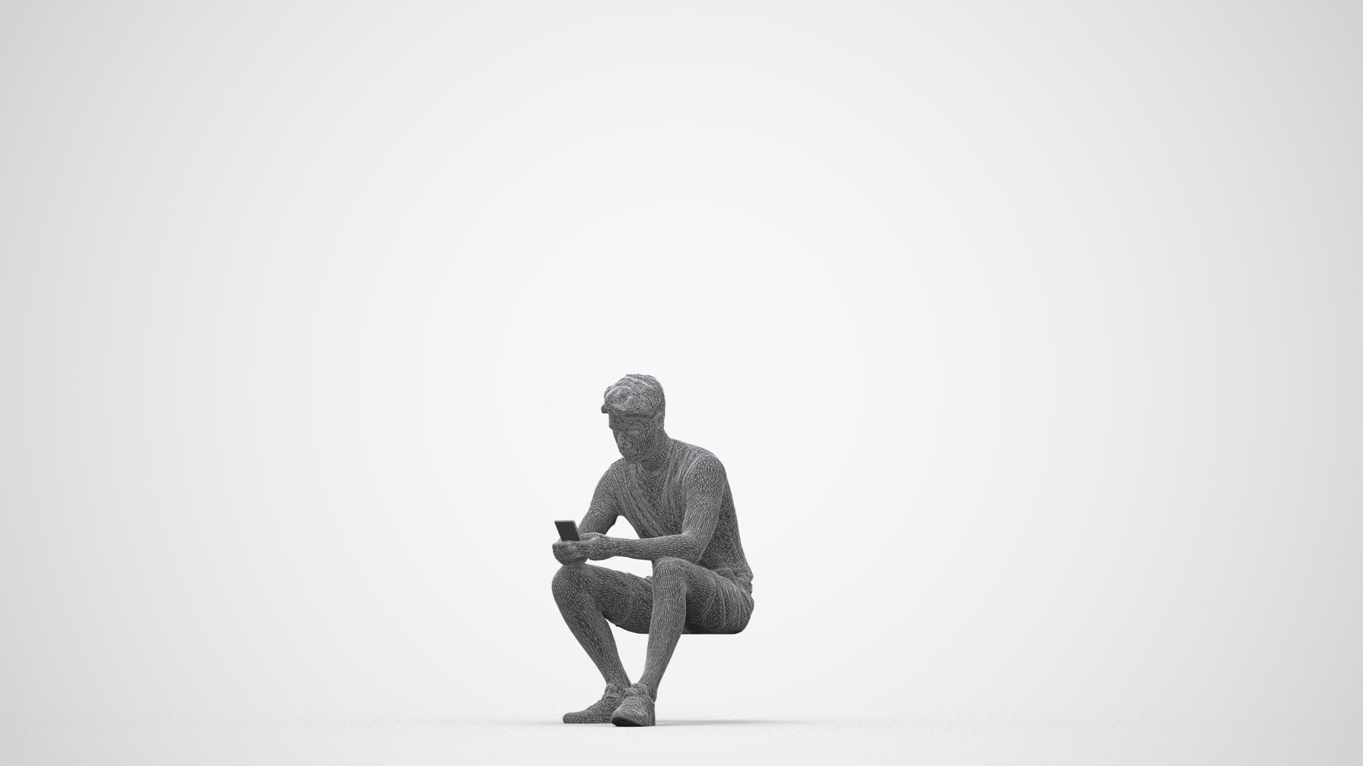 realistic 3D human man casual sitting, archviz people FBX OBJ for Blender, wireframe back view
