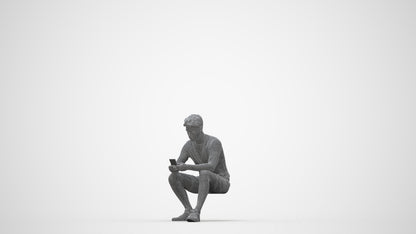 realistic 3D human man casual sitting, archviz people FBX OBJ for Blender, wireframe back view