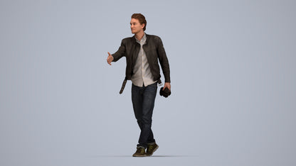 3D human model man casual walking, photogrammetry scanned person for archviz, top-down view render