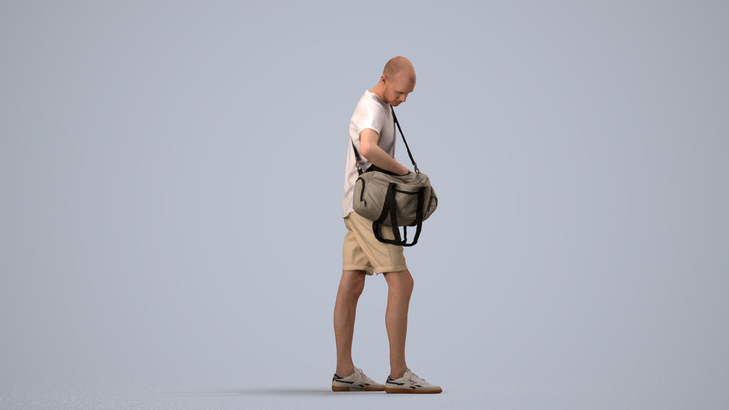 realistic 3D people man casual standing, render-ready for V-Ray and Corona, FBX OBJ, side view render