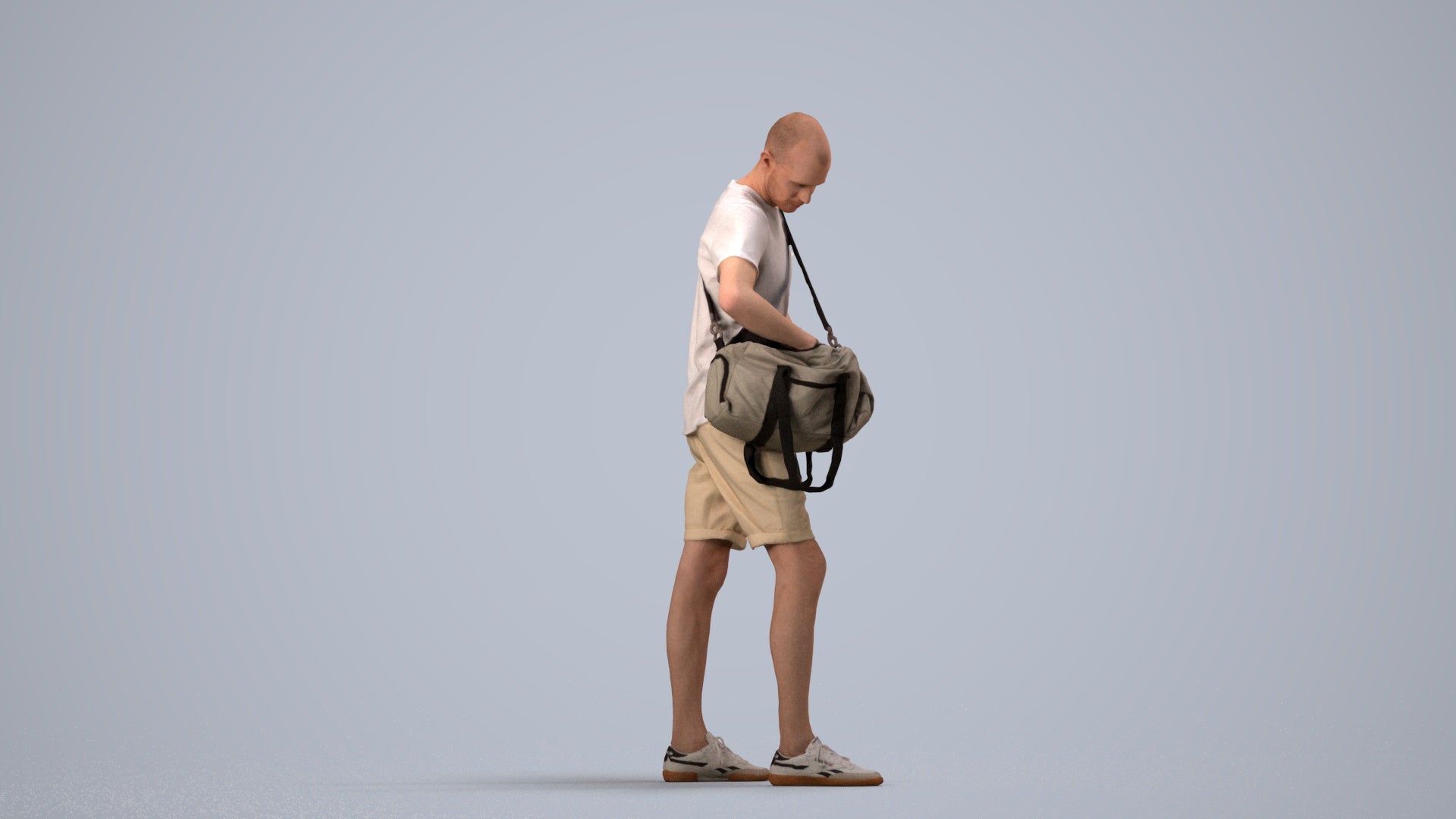 realistic 3D people man casual standing, render-ready for V-Ray and Corona, FBX OBJ, side view render