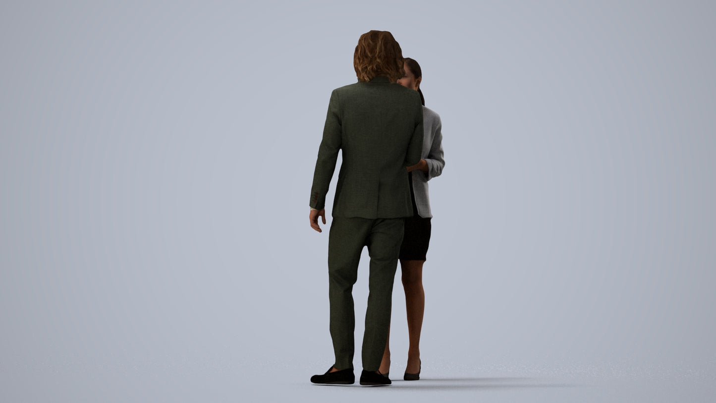 3D human model woman business, photogrammetry scanned person for archviz, three-quarter view render