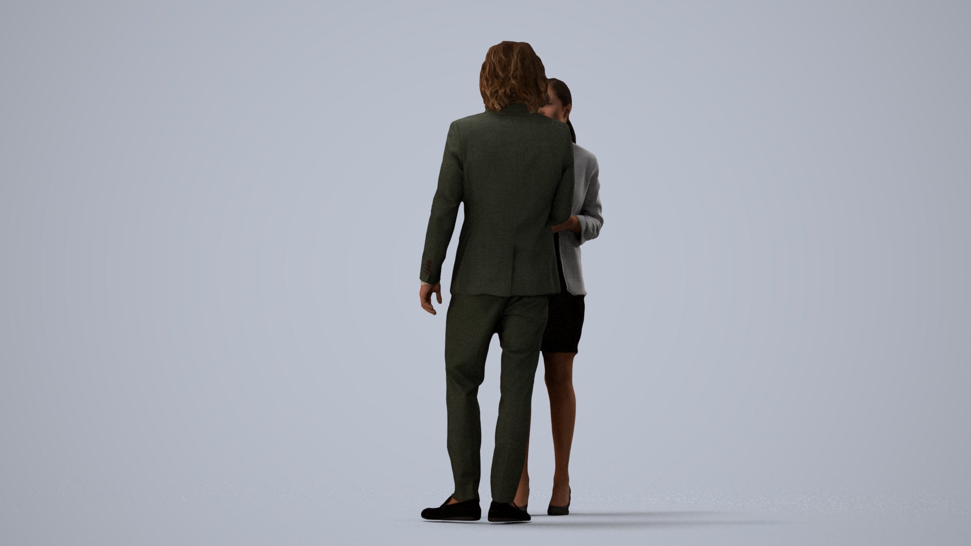 3D human model woman business, photogrammetry scanned person for archviz, three-quarter view render