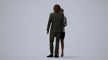 3D human model woman business, photogrammetry scanned person for archviz, three-quarter view render