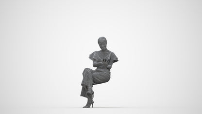 3D scanned woman sitting business, photorealistic archviz people for Enscape and SketchUp, wireframe back view