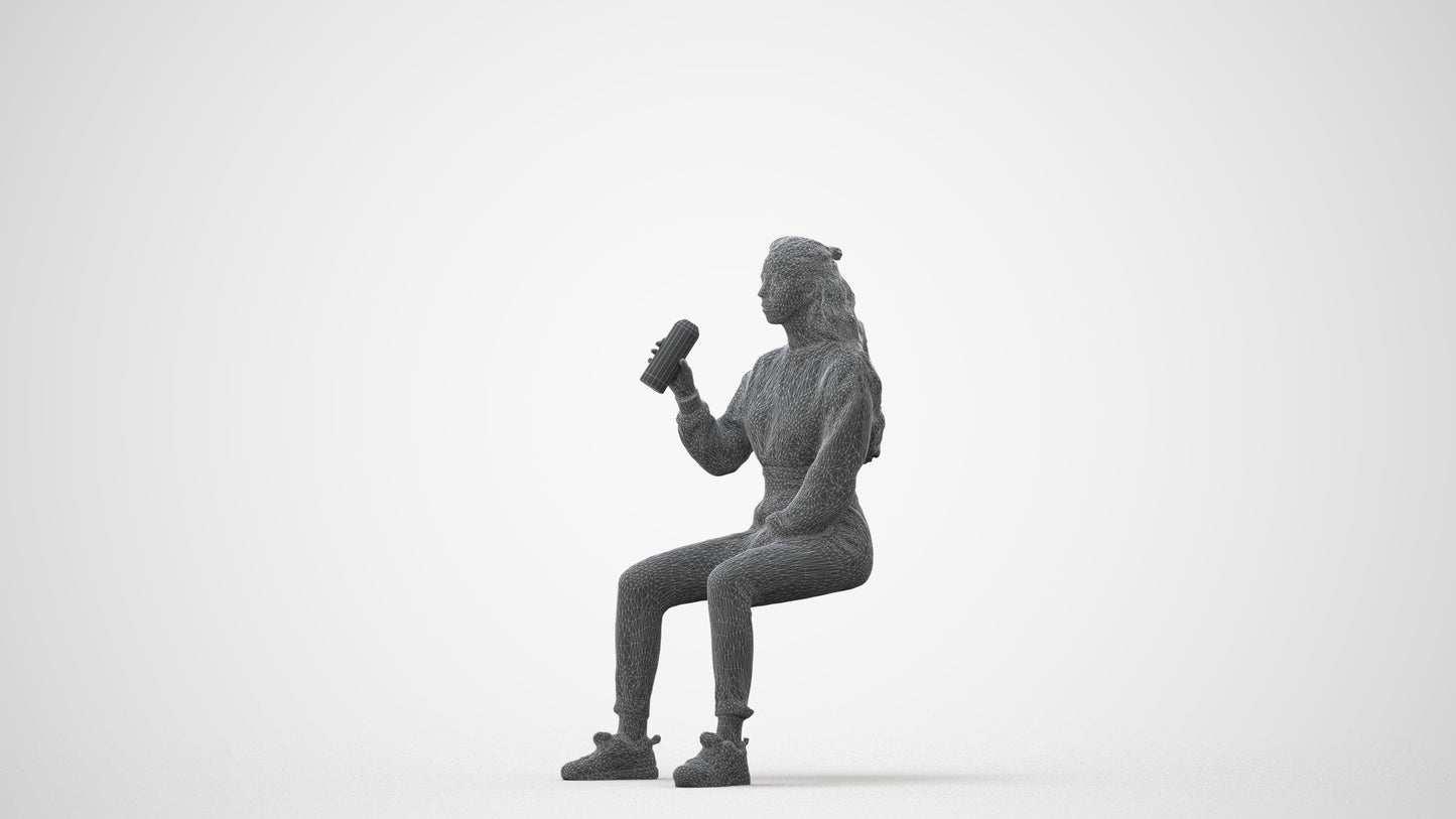 scanned 3D woman sport sitting, photogrammetry people for Enscape and V-Ray, square thumbnail