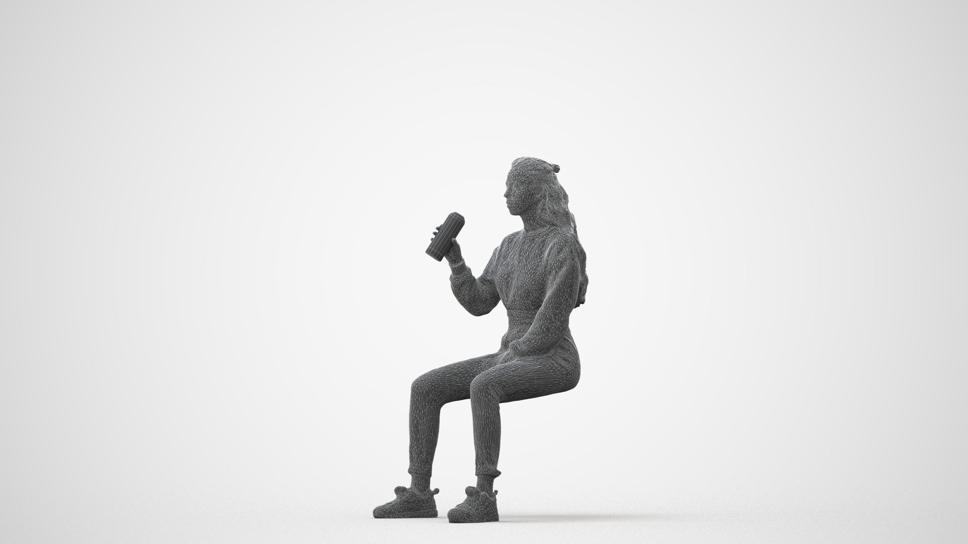 scanned 3D woman sport sitting, photogrammetry people for Enscape and V-Ray, square thumbnail