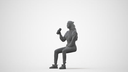 scanned 3D woman sport sitting, photogrammetry people for Enscape and V-Ray, square thumbnail