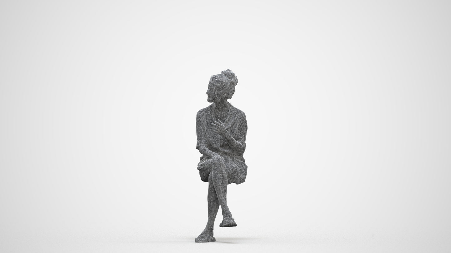 realistic 3D human woman business sitting, archviz people FBX OBJ for Blender, three-quarter front view render