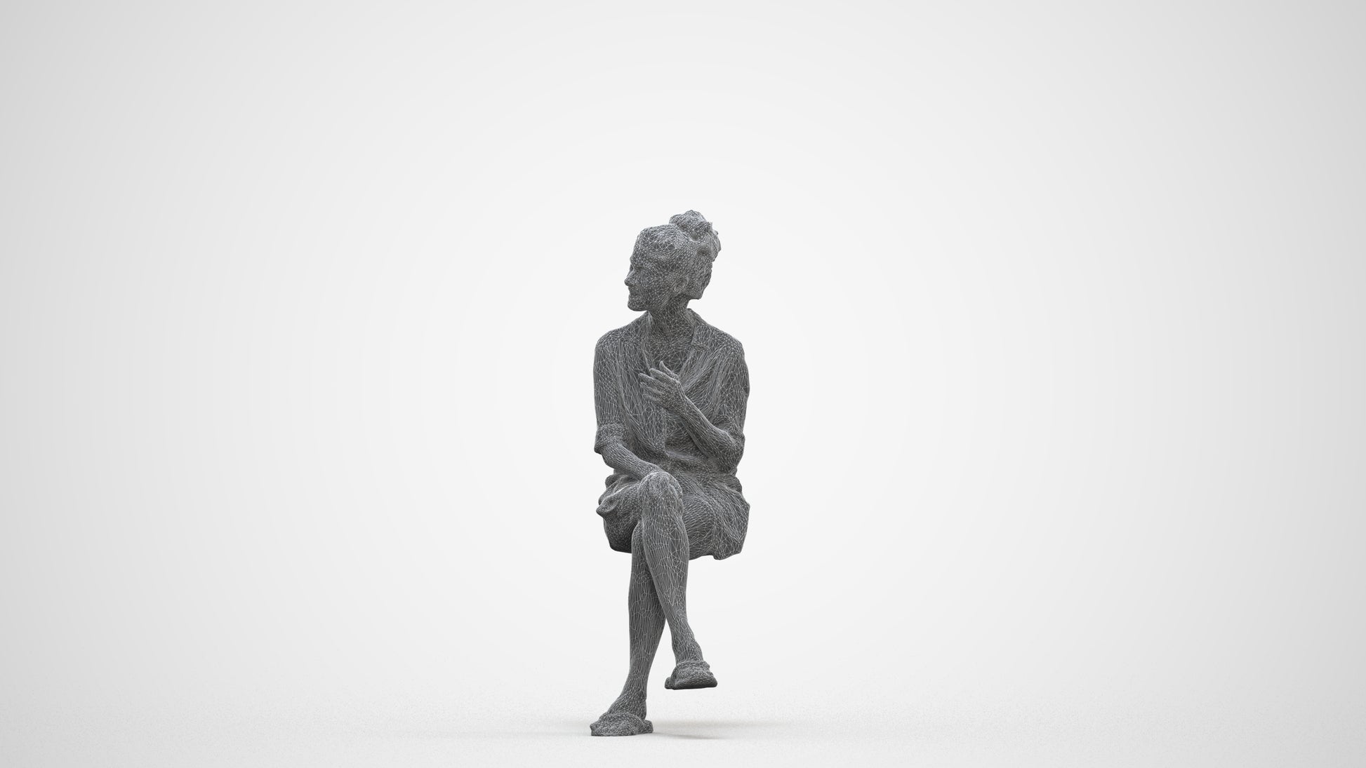 realistic 3D human woman business sitting, archviz people FBX OBJ for Blender, three-quarter front view render