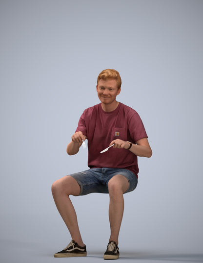 realistic 3D human man casual sitting, archviz people FBX OBJ for Blender