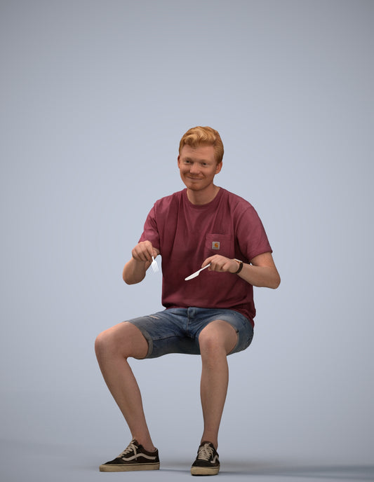 realistic 3D human man casual sitting, archviz people FBX OBJ for Blender