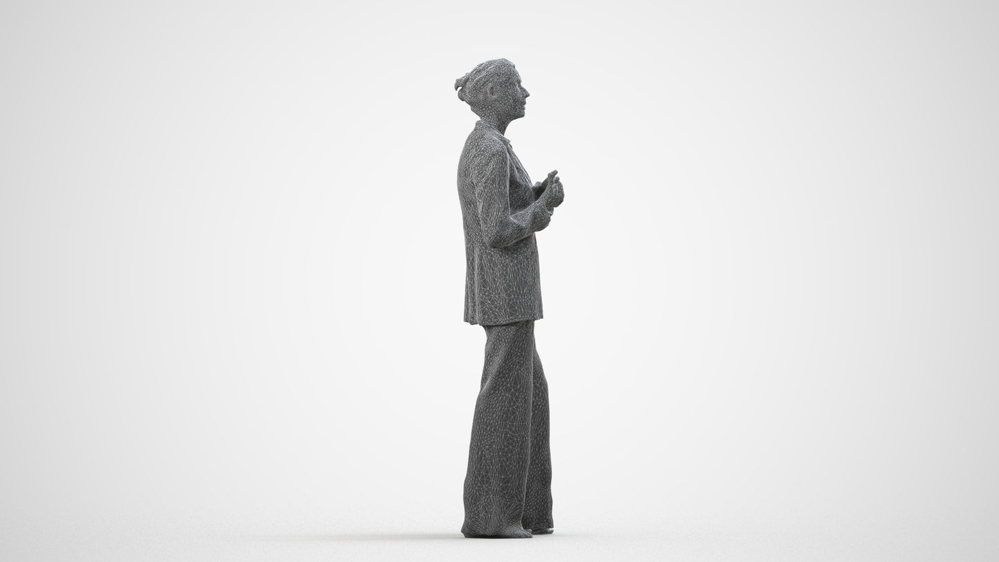 realistic 3D people senior woman business, render-ready for V-Ray and Corona, FBX OBJ, wireframe side view