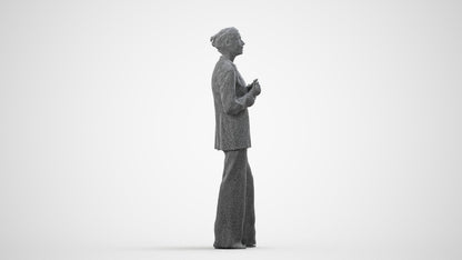 realistic 3D people senior woman business, render-ready for V-Ray and Corona, FBX OBJ, wireframe side view