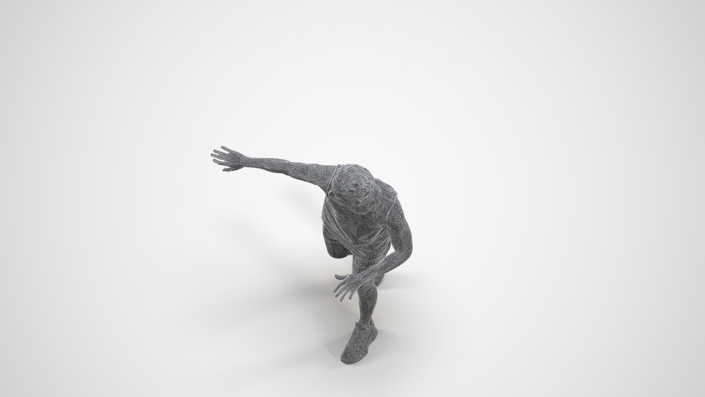 3D people model man sport, scanned human for 3ds Max rendering, wireframe three-quarter view