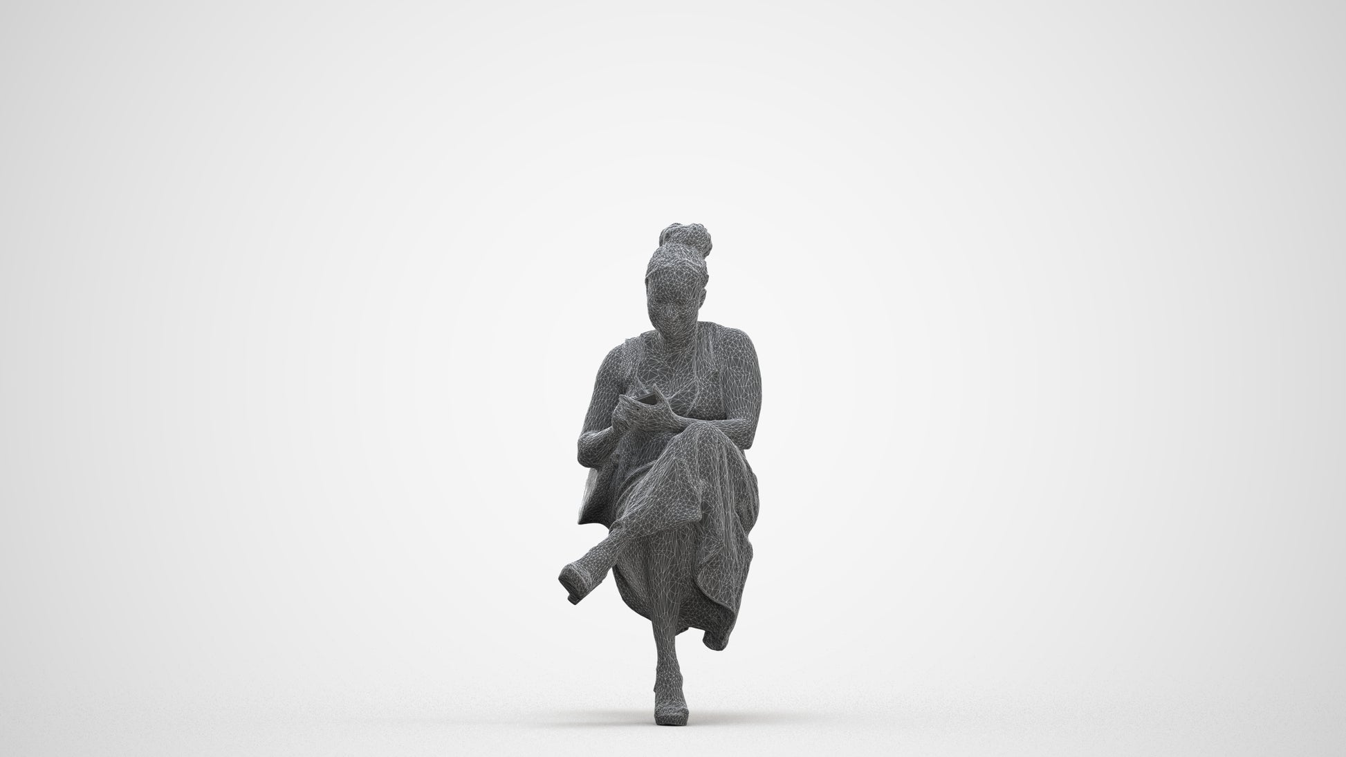 realistic 3D woman casual sitting, scanned archviz people for Blender and 3ds Max, three-quarter front view render
