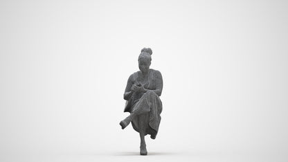 realistic 3D woman casual sitting, scanned archviz people for Blender and 3ds Max, three-quarter front view render