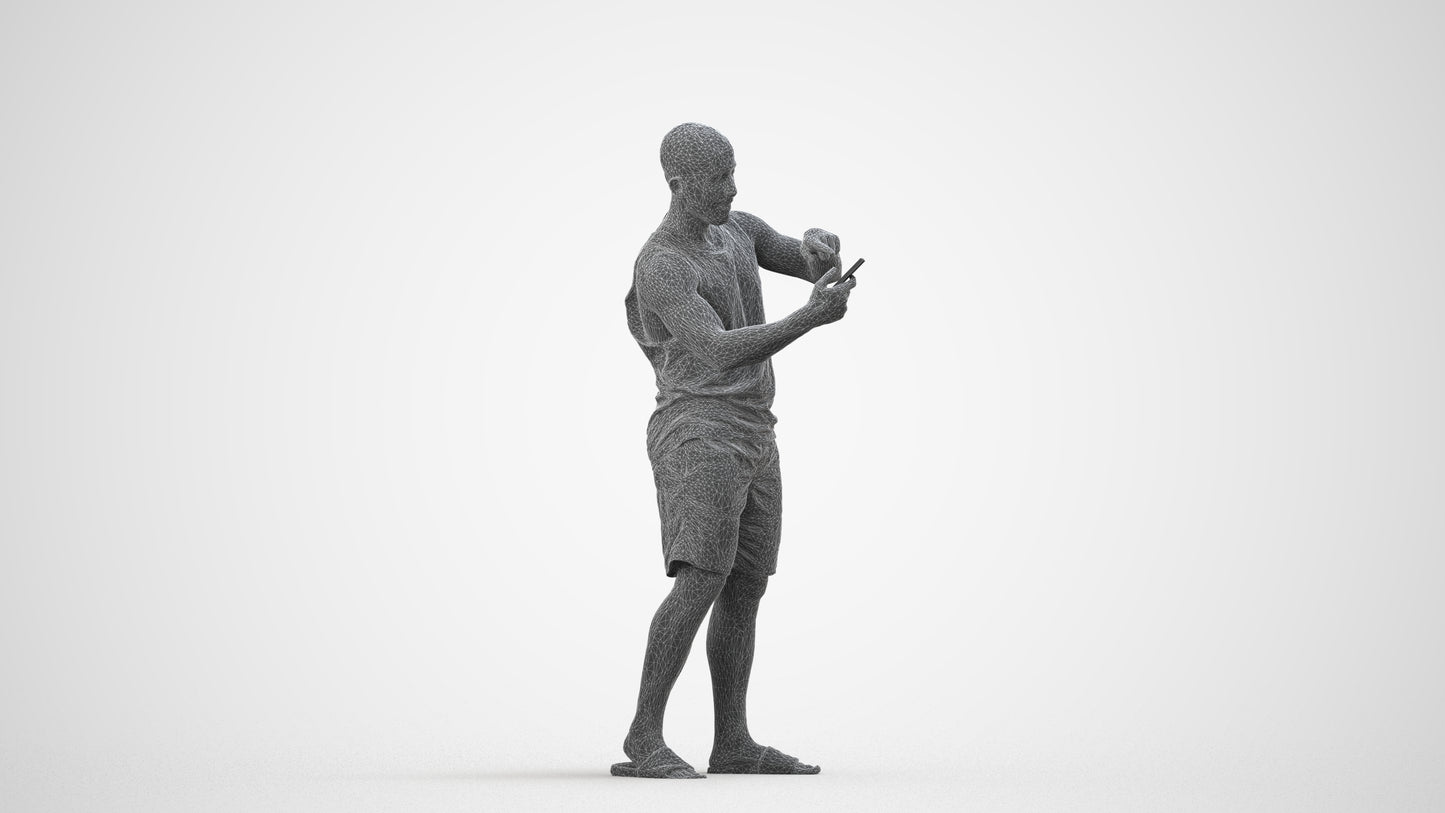 3D scanned man standing, photorealistic archviz people for Enscape and SketchUp, wireframe side view