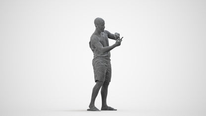 3D scanned man standing, photorealistic archviz people for Enscape and SketchUp, wireframe side view