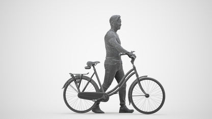 realistic 3D man casual cycling, scanned archviz people for Blender and 3ds Max, wireframe side view
