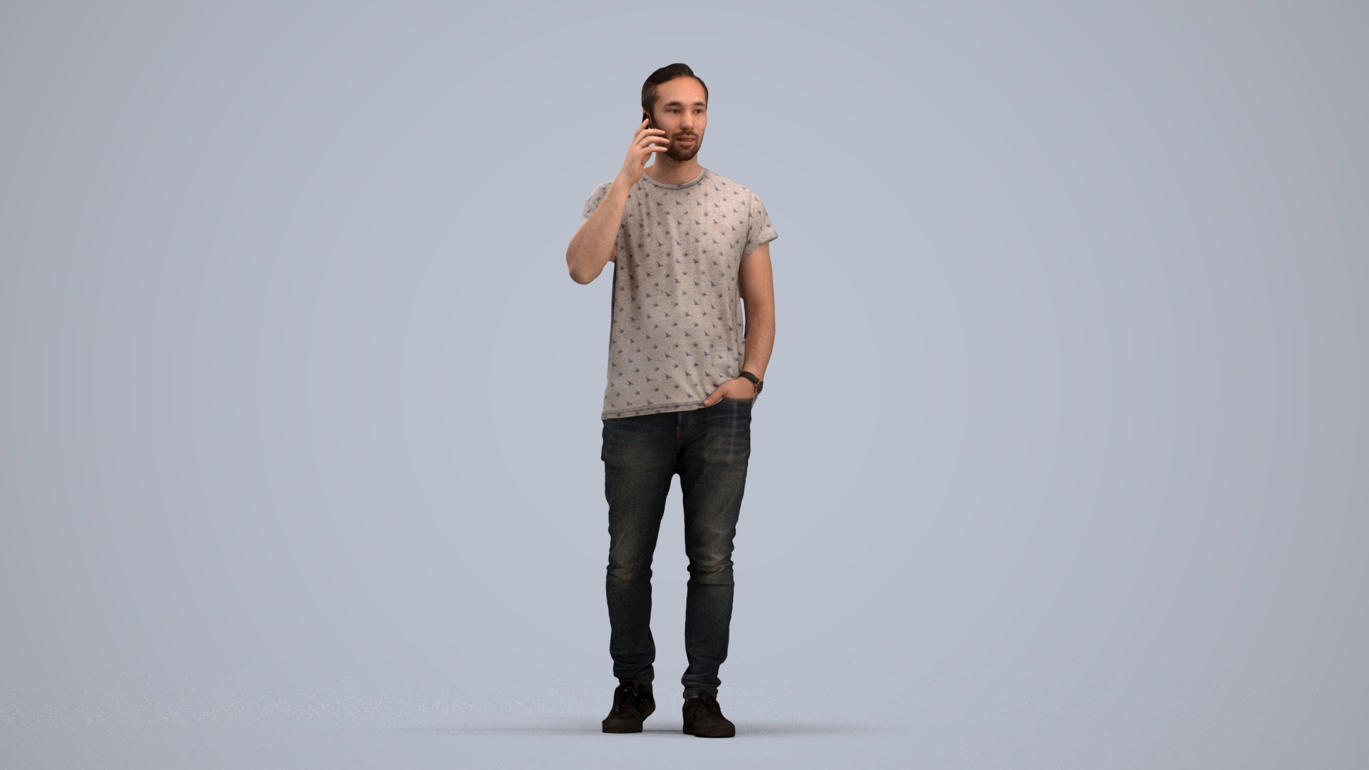 scanned 3D man casual walking, photogrammetry people for Enscape and V-Ray, standing pose render