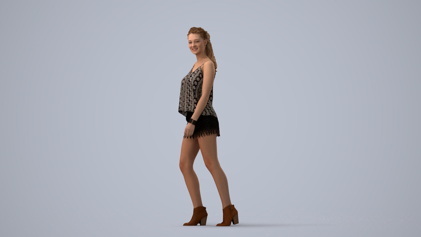 scanned 3D girl casual walking, photogrammetry people for Enscape and V-Ray, three-quarter view render